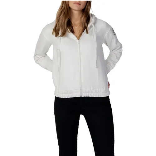 Weiße Kapuzen-Sweatshirt mit Reißverschluss , Damen, Größe: M - Blauer - Modalova