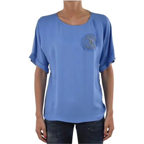 Blaues Seidenlogo-T-Shirt - Mod.S75NC0347S41339083 , Damen, Größe: XS - Dsquared2 - Modalova