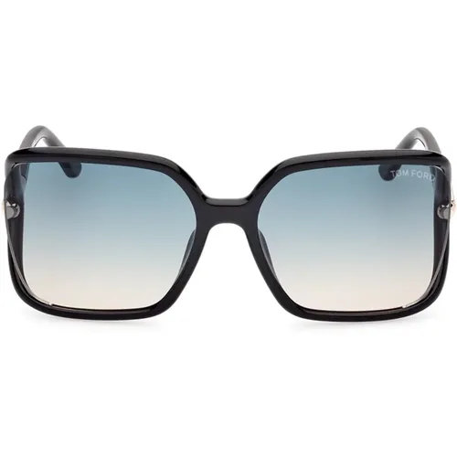 Square-shaped Women39 Sungles with Glossy Frame and Blue Gradient Lenses , female, Sizes: 60 MM - Tom Ford - Modalova
