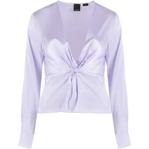 Blouses, female, , Size: M Silk Lilac Blouse - T-shirt Top - pinko - Modalova