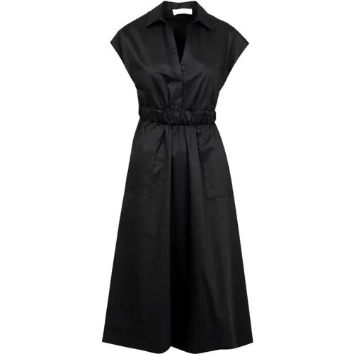Schwarzes Baumwollkleid mit Kragen , Damen, Größe: XL - Kaos - Modalova