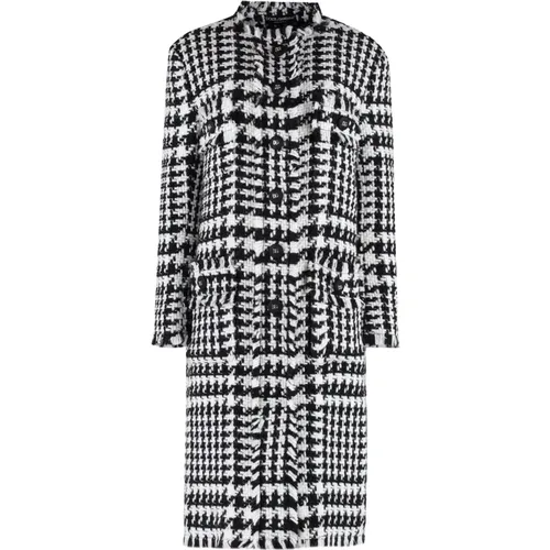 Houndstooth Coat with Logo Detail , female, Sizes: XS - Dolce & Gabbana - Modalova