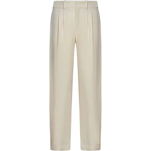 White Linen Silk Blend Carrot Trousers , female, Sizes: 2XS - Ralph Lauren - Modalova