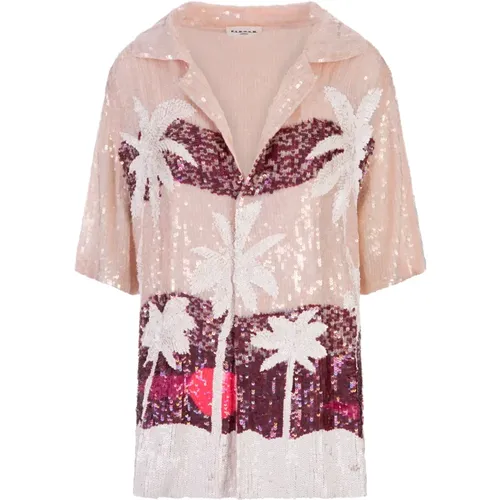 Pink Sequin Tropical Pattern Shirt , female, Sizes: XS, S - P.a.r.o.s.h. - Modalova