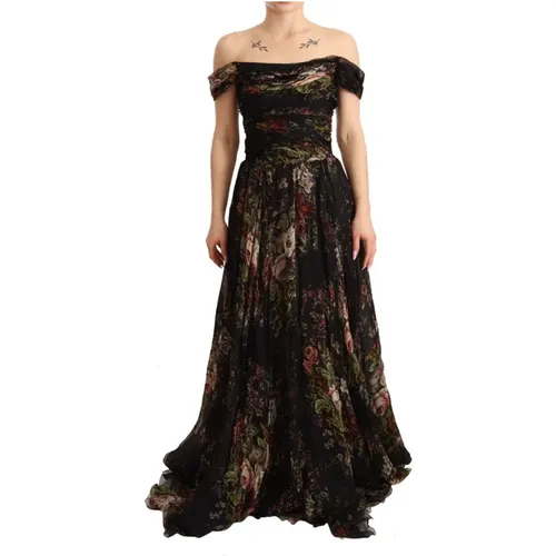 Blumiges Seidenes Off-Shoulder Langes Kleid - Dolce & Gabbana - Modalova