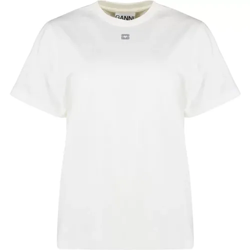 Baumwoll-T-Shirt mit Strass-Logo , Damen, Größe: M - Ganni - Modalova