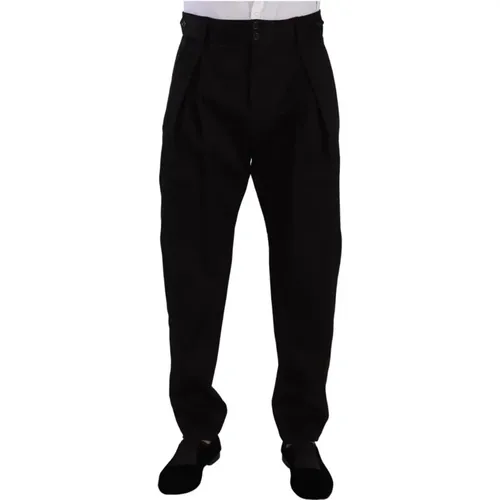 Straight Trousers, male, , Size: M Cotton High Waist Men`s Dress Pants - Dolce & Gabbana - Modalova