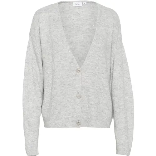 Cardigans, female, , Size: S Glimmer Cardigan Pearl Grey Mel - Saint Tropez - Modalova