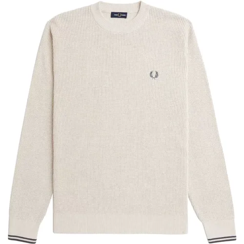 Round-neck Knitwear, male, , Size: XL Men's Waffle Crewneck Sweater - Fred Perry - Modalova