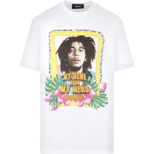 T-Shirts, male, , Size: S Bob Marley Print T-shirt - Dsquared2 - Modalova