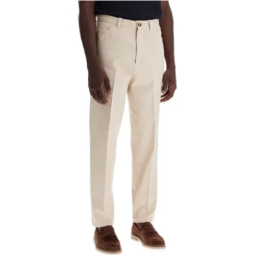 Slim Cut Gabardine Trousers with Pleats , male, Sizes: L, XL - BRUNELLO CUCINELLI - Modalova