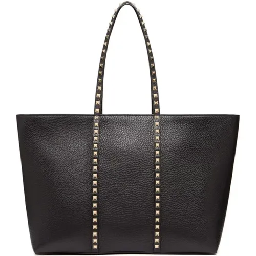 Hammered Leather Tote Bag with Platinum Studs , female, Sizes: ONE SIZE - Valentino Garavani - Modalova