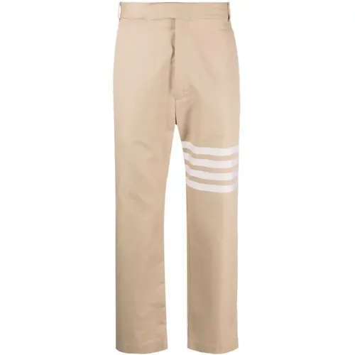 Thom , Beige Cotton Zip Closure Trousers , male, Sizes: S, M - Thom Browne - Modalova
