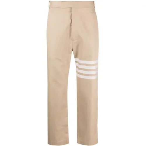 Thom , Straight Trousers, male, , Size: S Beige Cotton Zip Closure Trousers - Thom Browne - Modalova