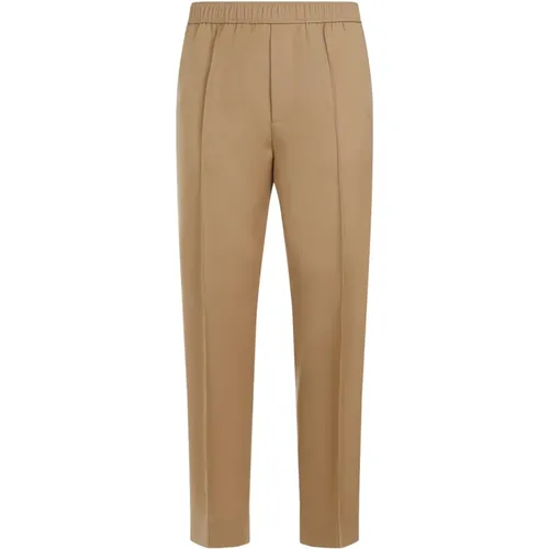 Brown Wool Tapered Elasticated Trousers , male, Sizes: XL, L, M - Lanvin - Modalova