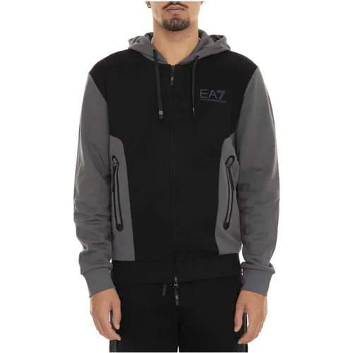 Zip-throughs, male, , Size: L Hooded Zip Sweatshirt with Pockets - Emporio Armani EA7 - Modalova