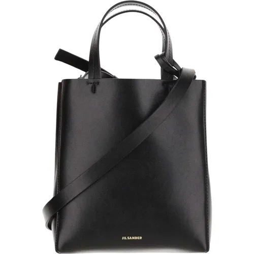 Schwarze Leder-Tote-Tasche mit Logo - Jil Sander - Modalova