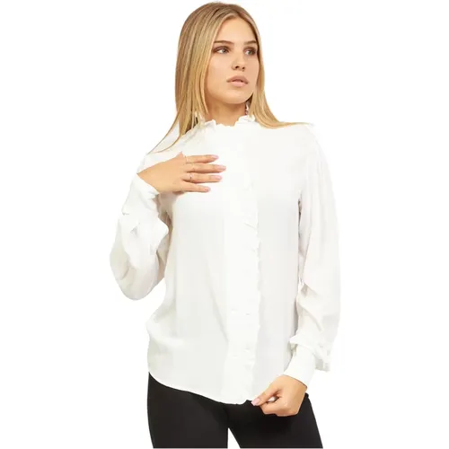 Weiße Bluse mit Rüschen und Mandarin-Kragen , Damen, Größe: S - Silvian Heach - Modalova