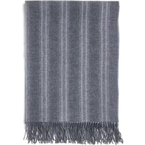 Winter Scarves, female, , Size: ONE SIZE Grey Striped Knit Scarf with Fringes - BRUNELLO CUCINELLI - Modalova