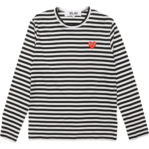 Striped Long Sleeve T-Shirt in Black and White , male, Sizes: XL, 2XL, M, L - Comme des Garçons Play - Modalova