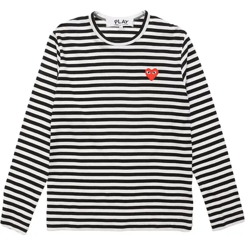 Striped Long Sleeve T-Shirt in Black and White , male, Sizes: XL, L - Comme des Garçons Play - Modalova