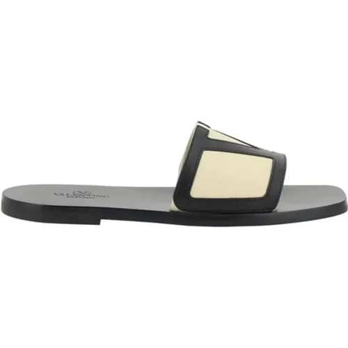 Sliders, male, , Size: 8 US Flat Sole Open Toe V Logo Sandals - Valentino Garavani - Modalova