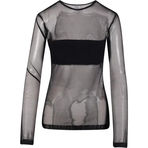 Schwarzes Mesh Dash Applique Crewneck Top , Damen, Größe: M - Norma Kamali - Modalova