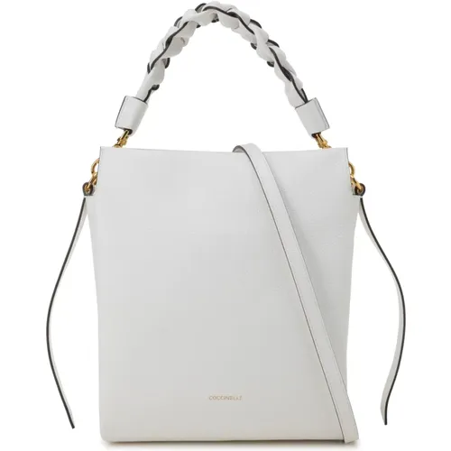 Weiße Leder Bucket Bag mit Geflochtenem Griff - Coccinelle - Modalova