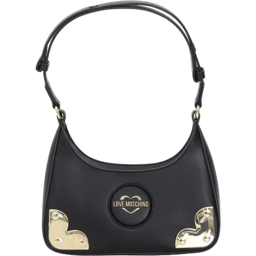 Schwarze Handtasche mit verstellbarem Griff und goldenem Logo , Damen, Größe: ONE Size - Love Moschino - Modalova