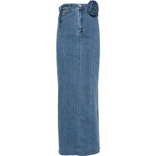 Denim Skirt with Floral Appliqué , female, Sizes: L - Rotate Birger Christensen - Modalova