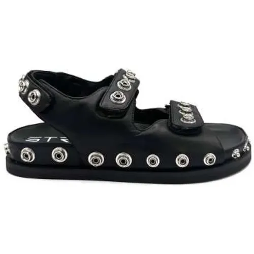 Flat Sandals, female, , Size: 6 US Studded Leather Sandal with Velcro Closure - Strategia - Modalova