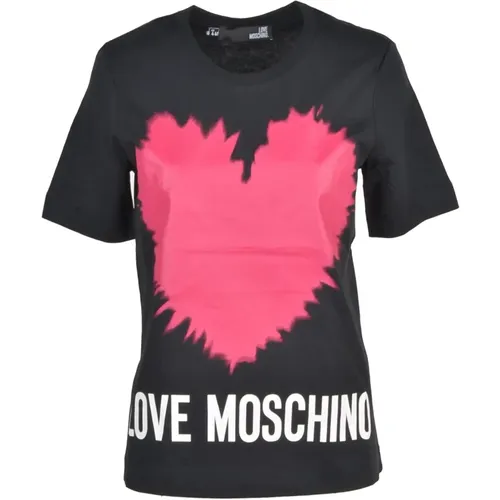 T-Shirts, female, , Size: 2XS Cotton T-shirt with Stylish Design - Love Moschino - Modalova