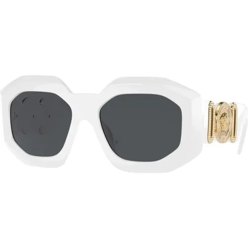 Weiße/Graue Sonnenbrille , Damen, Größe: 56 MM - Versace - Modalova