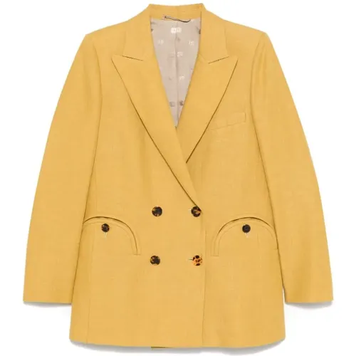 Blazers, female, , Size: M Mustard Double-Breasted Jacket - Blazé Milano - Modalova