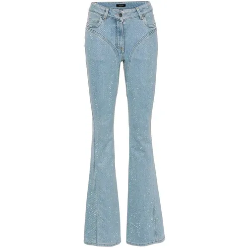 Blaue Flare Jeans aus Stretch-Baumwolle mit Strassverzierung - Mugler - Modalova