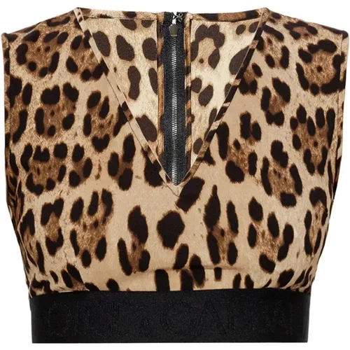 Ärmelloses Oberteil mit Tiermuster und elastischem Taillengürtel , Damen, Größe: S - Dolce & Gabbana - Modalova