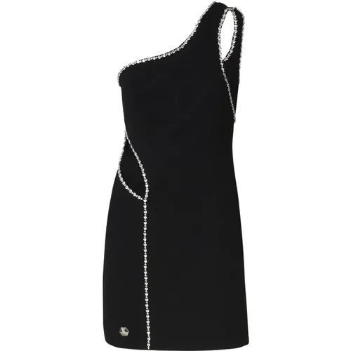 One-Shoulder Dress with Contrasting Decoration , female, Sizes: M - Philipp Plein - Modalova