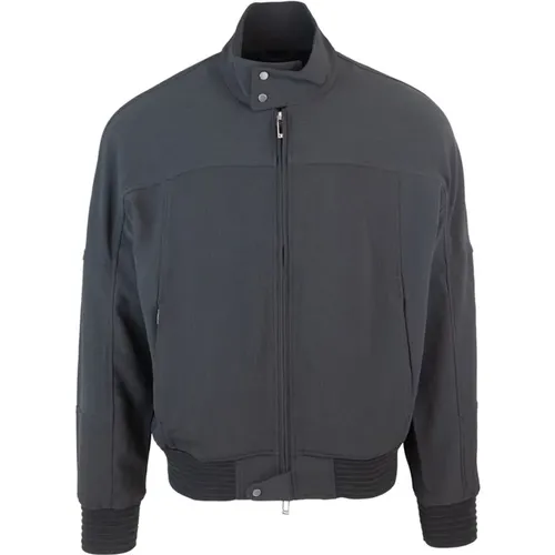 Black Ribbed Zip-Up Blouson Coat , male, Sizes: XL, 3XL, M, 2XL - Emporio Armani - Modalova