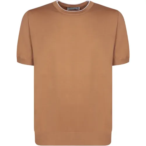 Rundhals Baumwoll T-Shirt mit Rippbündchen , Herren, Größe: XL - Canali - Modalova