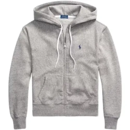 Grauer Zip Polo Hoodie - Größe: XS, Farbe: Dark Vintage Heather , Damen, Größe: XS - Ralph Lauren - Modalova