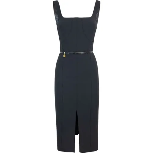 Slim Fit Dress with Monogram Back Zipper and Removable Belt , female, Sizes: L, XL, M - Elisabetta Franchi - Modalova