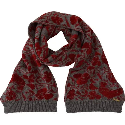 Winter Scarves, female, , Size: ONE SIZE Chic Red & Grey Cotton Wrap Scarf - Gianfranco Ferré - Modalova