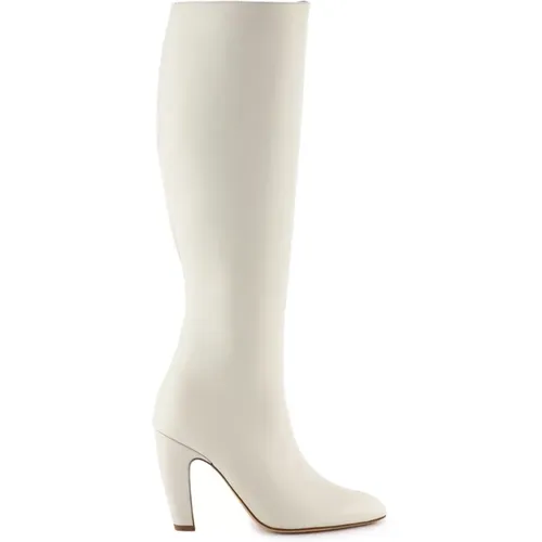Heeled Boots, female, , Size: 9 US Cream Leather Knee-High Boots with Zip - Gia Borghini - Modalova