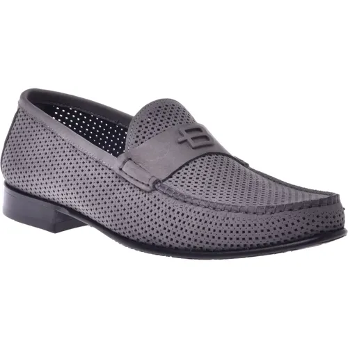 Loafer in grey perforated nubuck , male, Sizes: 7 1/2 UK, 12 UK, 6 UK, 7 UK, 8 UK, 8 1/2 UK, 10 UK, 9 UK - Baldinini - Modalova