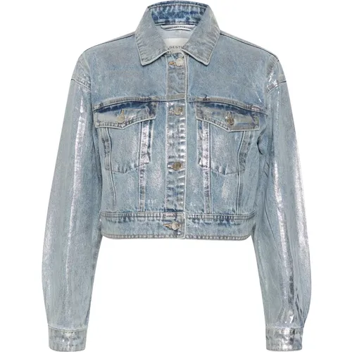 Metallische Denimjacke Coated Silver , Damen, Größe: S - Gestuz - Modalova