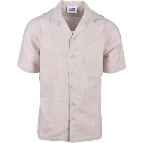 Short Sleeve Shirts, male, , Size: L Linen Cotton Blend Short Sleeve Shirt - Alpha Studio - Modalova