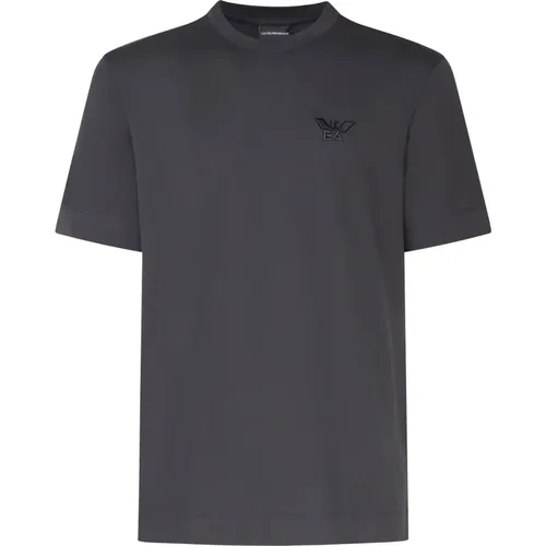 Graues Baumwoll-T-Shirt Runder Kragen Kurze Ärmel - Emporio Armani - Modalova