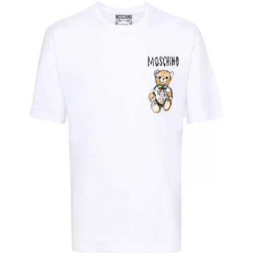Weiß Baumwolle Regular Fit T-Shirt , Herren, Größe: L - Moschino - Modalova