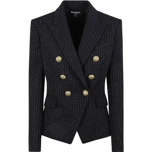 Blazers, female, , Size: M Double-Breasted Blazer Noir/or Aw23 - Balmain - Modalova