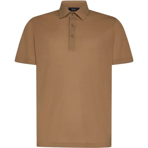 Polo Shirts, male, , Size: L Beige Cotton Polo Collar Shirt - Herno - Modalova